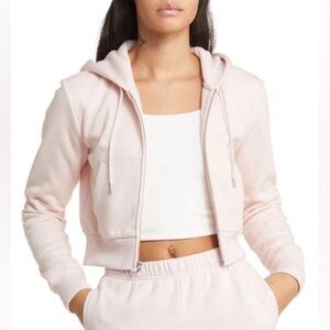 Nordstrom BP. Women's Crop Zip Fleece Hoodie Pink Crystal Size XL